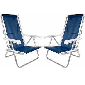 Kit 2 Cadeira De Praia Reclinável 8 Posições Em Alumínio Para Camping Piscina Jardim Azul Marinho - Mor