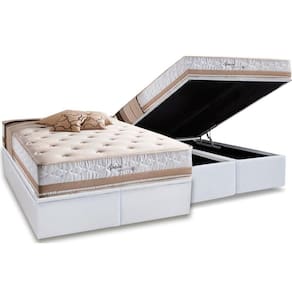 Cama Box Baú Queen: Colchão Molas Herval Maxspring Spain + Base CRC Courano White(158x198)