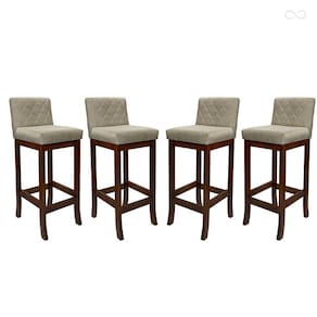 Kit 4 Banquetas Média para Cozinha Tóquio Madeira Maciça Matelassê Suede Bege CCS