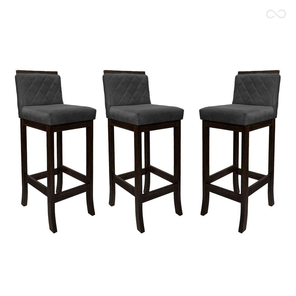 Kit 3 Banquetas Alta para Bancada de Cozinha Nice Madeira Maciça Matelassê Suede Cinza CCS