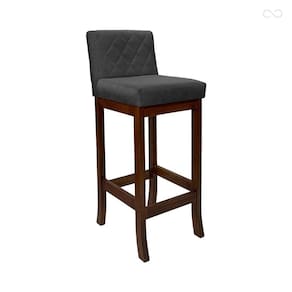 Banqueta Média com Encosto Matelassê Tóquio Madeira Maciça Suede Cinza CCS