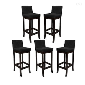 Kit 5 Banquetas Média para Cozinha Tóquio Madeira Maciça Matelassê Suede Preto CCS