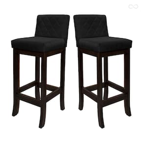 Kit 2 Banquetas Média para Bancada Tóquio Madeira Maciça Matelassê Suede Preto CCS