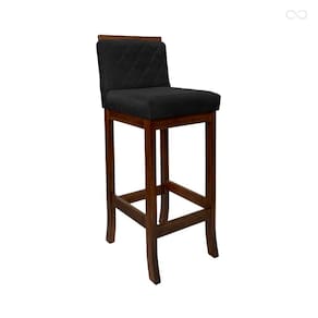 Banqueta Média com Encosto Matelassê Nice Madeira Maciça Suede Preto CCS