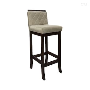 Banqueta Média com Encosto Matelassê Nice Madeira Maciça Maciça Suede Bege CCS