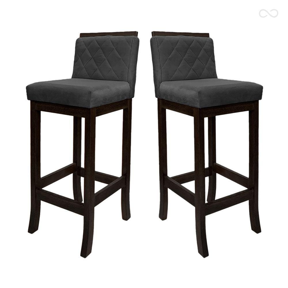 Kit 2 Banquetas Alta de Madeira Maciça Nice com Encosto Matelassê Suede Cinza CCS