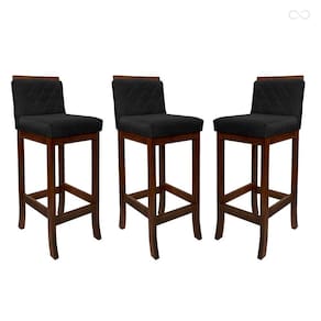 Kit 3 Banquetas Média para Balcão de Cozinha Nice Madeira Matelassê Suede Preto CCS