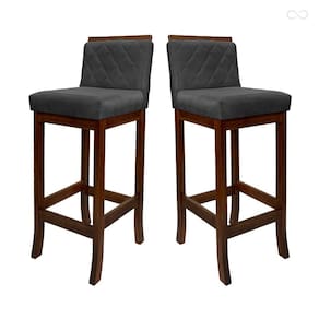 Kit 2 Banquetas Média com Encosto Matelassê Nice Madeira Maciça Suede Cinza CCS