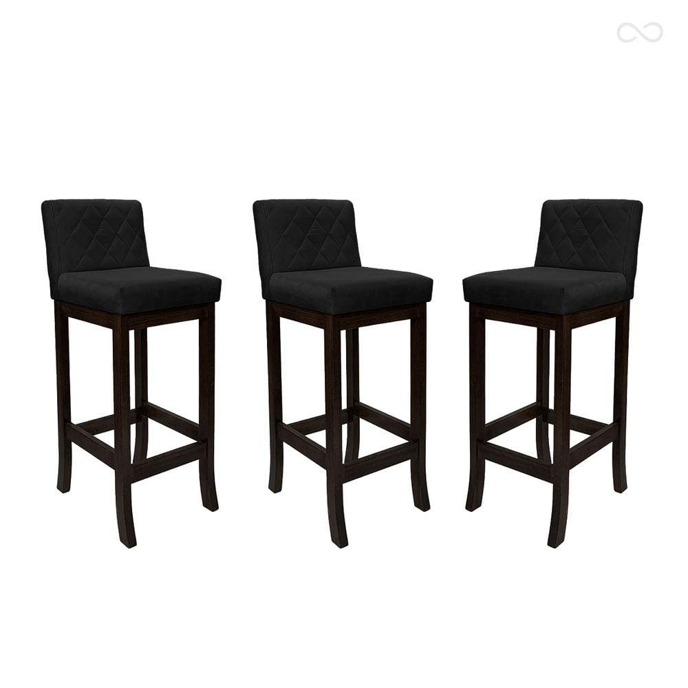 Kit 3 Banquetas Alta para Bancada de Cozinha Tóquio Madeira Maciça Matelassê Suede Preto CCS