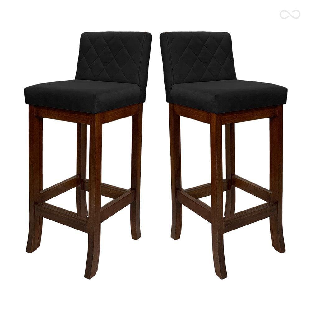 Kit 2 Banquetas Alta de Madeira Maciça Tóquio com Encosto Matelassê Suede Preto CCS