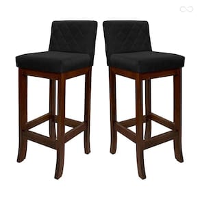Kit 2 Banquetas Média de Madeira Maciça Tóquio com Encosto Matelassê Suede Preto CCS