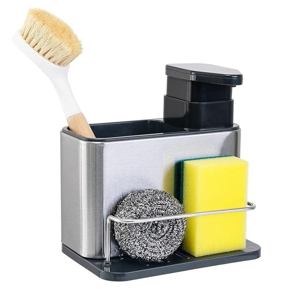 Dispenser Detergente 3 Em 1 Porta Talher Esponja Bucha Escorredor Conzinha Limpeza Pia Inox