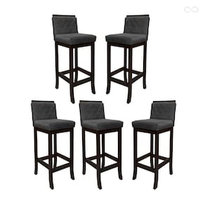 Kit 5 Banquetas Média com Encosto Matelassê Nice Madeira Maciça Suede Cinza CCS