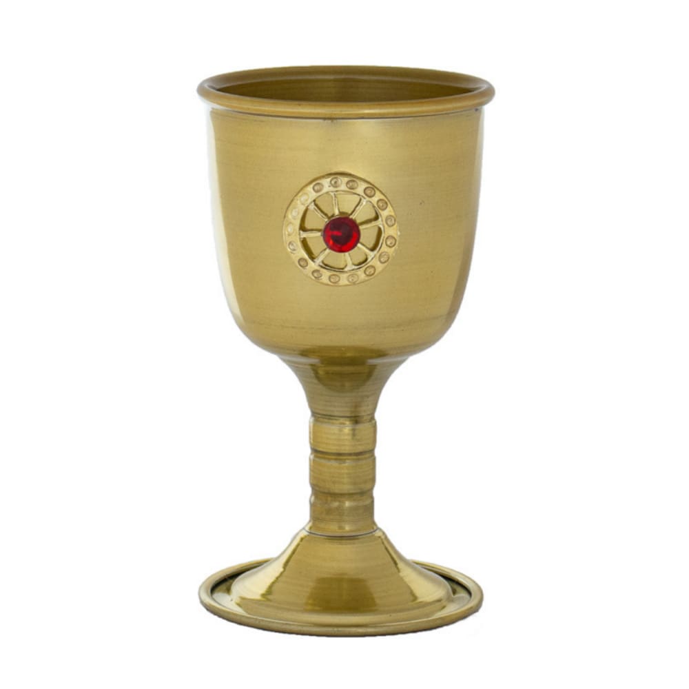 Cálice Ritual Roda Cigana Dourada em Alumínio 14 cm 200 ml