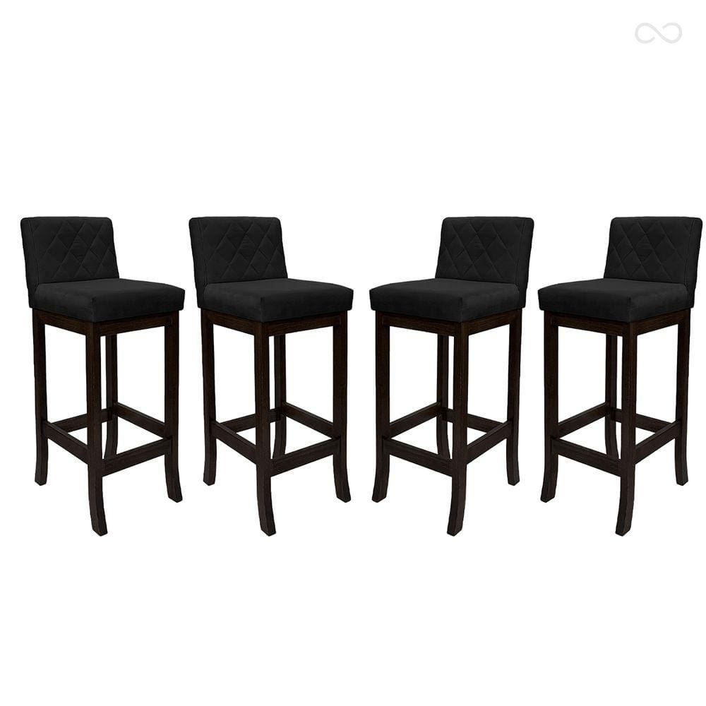 Kit 4 Banquetas Alta para Ilha de Cozinha Tóquio Madeira Maciça Matelassê Suede Preto CCS