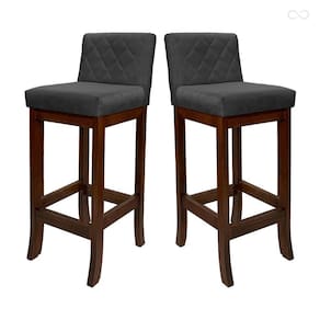 Kit 2 Banquetas Alta para Cozinha Tóquio em Madeira Maciça Matelassê Suede Cinza CCS