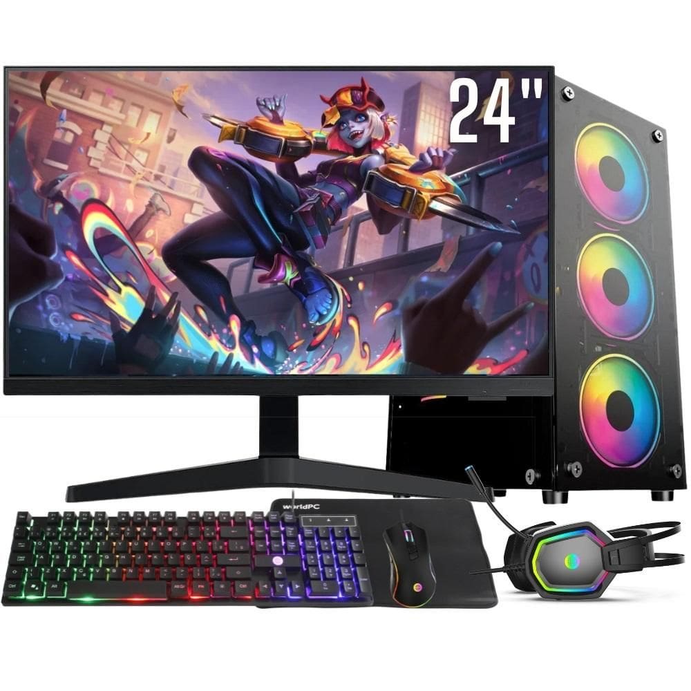 Computador Gamer Completo Intel Core i7 16GB SSD 1TB Kit Gamer com Headset Monitor 24&quot; Windows 10 3green Flash