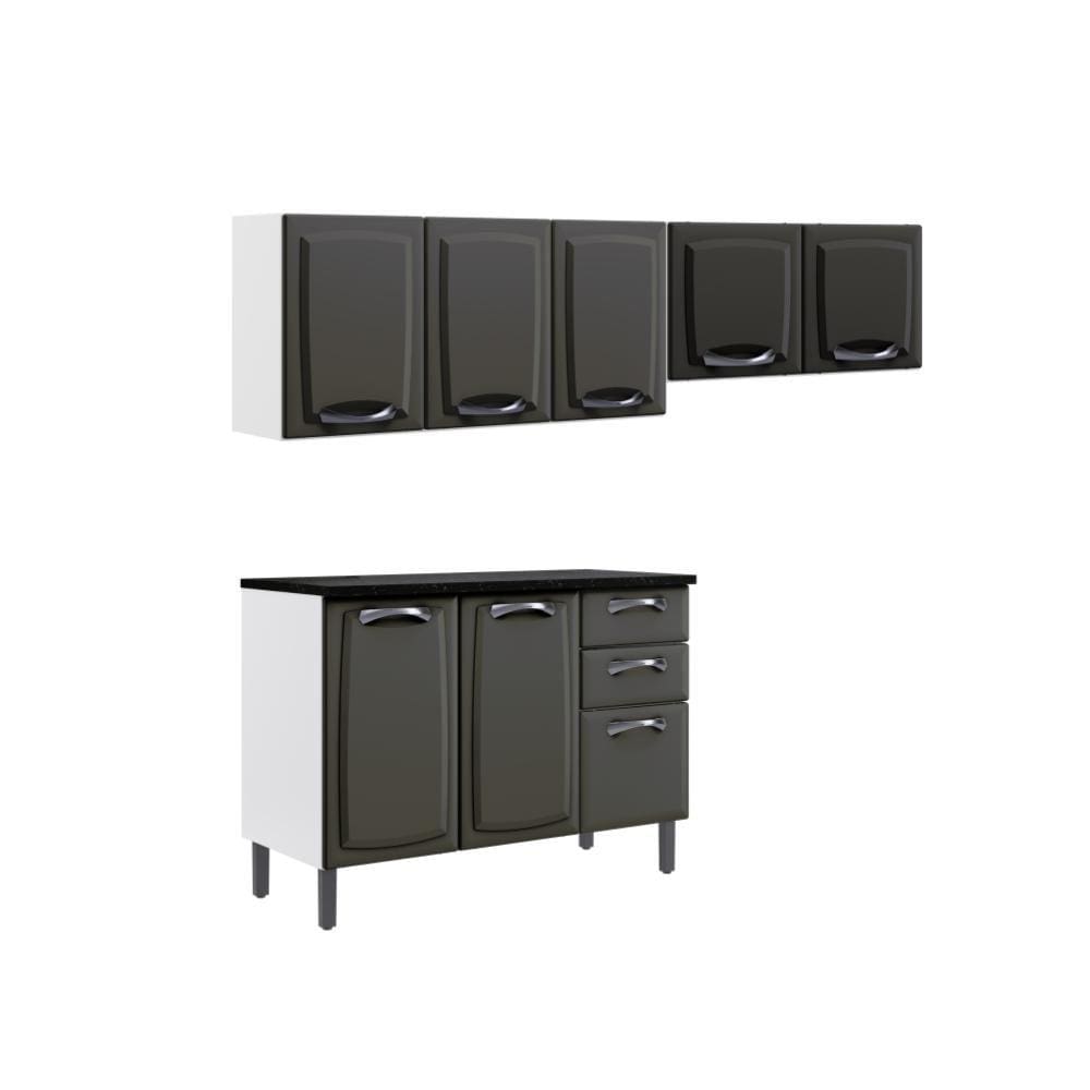 Conjunto Cozinha Modulada 3 Peças Itatiaia New Premium Aço 8 Portas 2 Gavetas Grafite