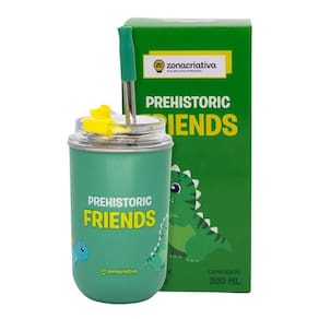 Copo Inox Canudo E Tampa 300Ml Dinossauro - Zona Criativa