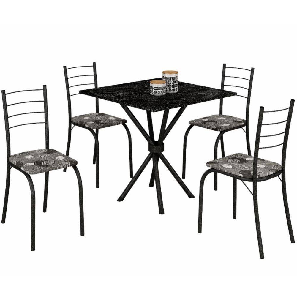 Conjunto de Mesa Teixeira Rio Ipanema tampo de MDP com 4 cadeiras craqueadas Preto