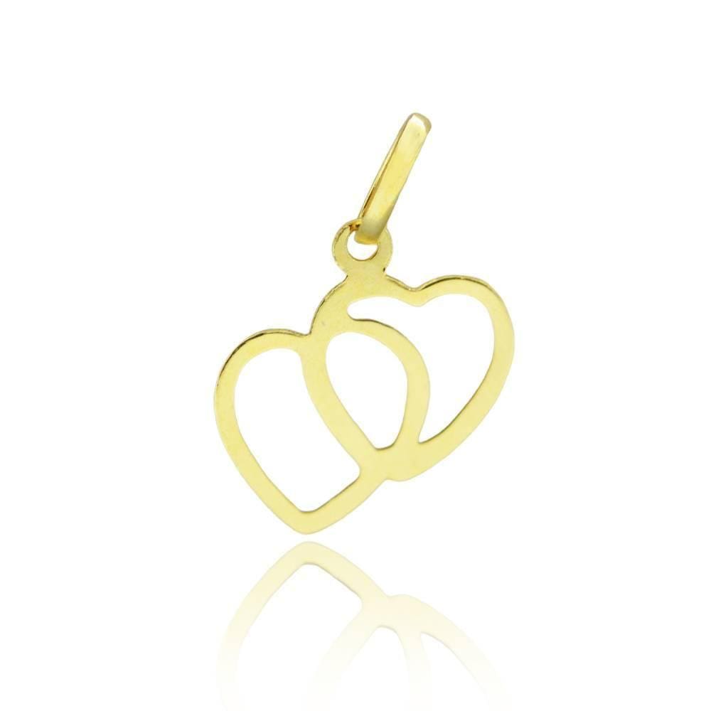 Pingente Coração Duplo Vazado 1,7 Cm Em Ouro 18K