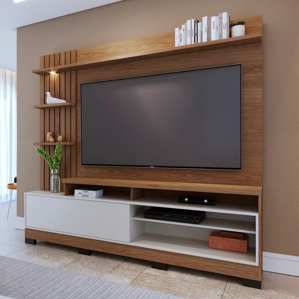 Estante Home para TV até 65" 1 Porta 4 Prateleiras Ripado Maceio