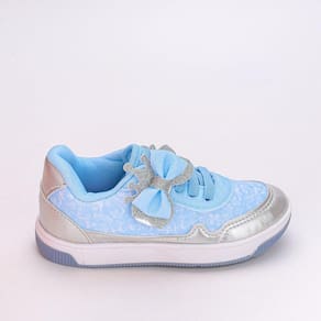 Tênis Infantil Casual Kidy Laço Princesa Coroa Prata Azul