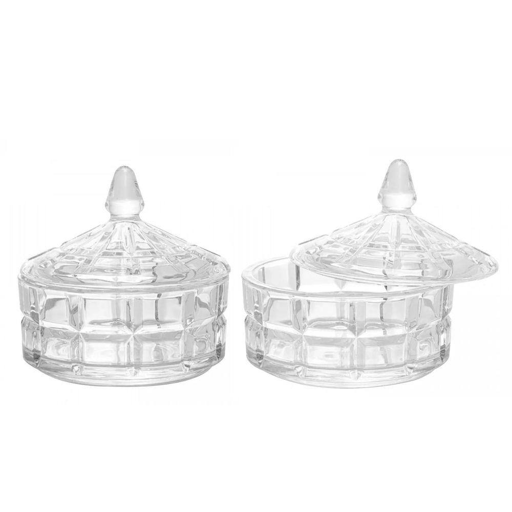 Kit 2 Potiche Bomboniere Baleiro Vidro Cristal Doces C/Tampa