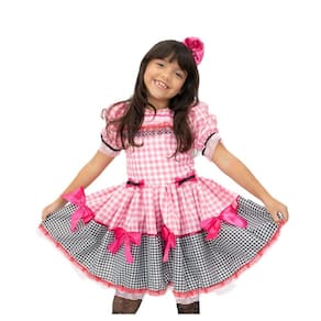 Vestido Infantil São João Rosa Pink Festa Junina com Tiara