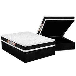 Cama Baú Casal Blindada + Colchão de Espuma Dupla Face Castor D45 Black e White - 138x188x69cm