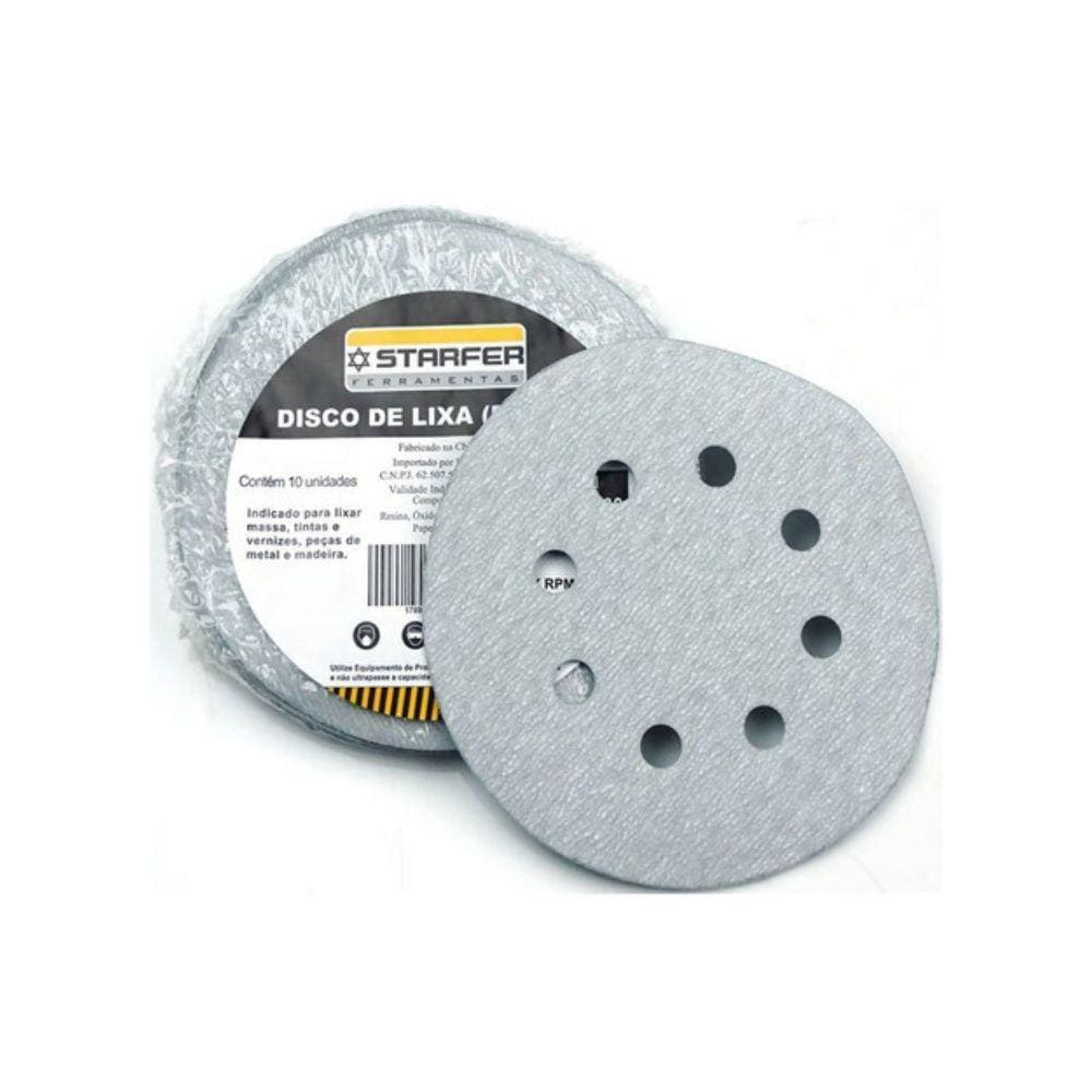 Kit 100 Un Disco De Lixa Fixa Facil Branco Starfer 150Mm Grão 60
