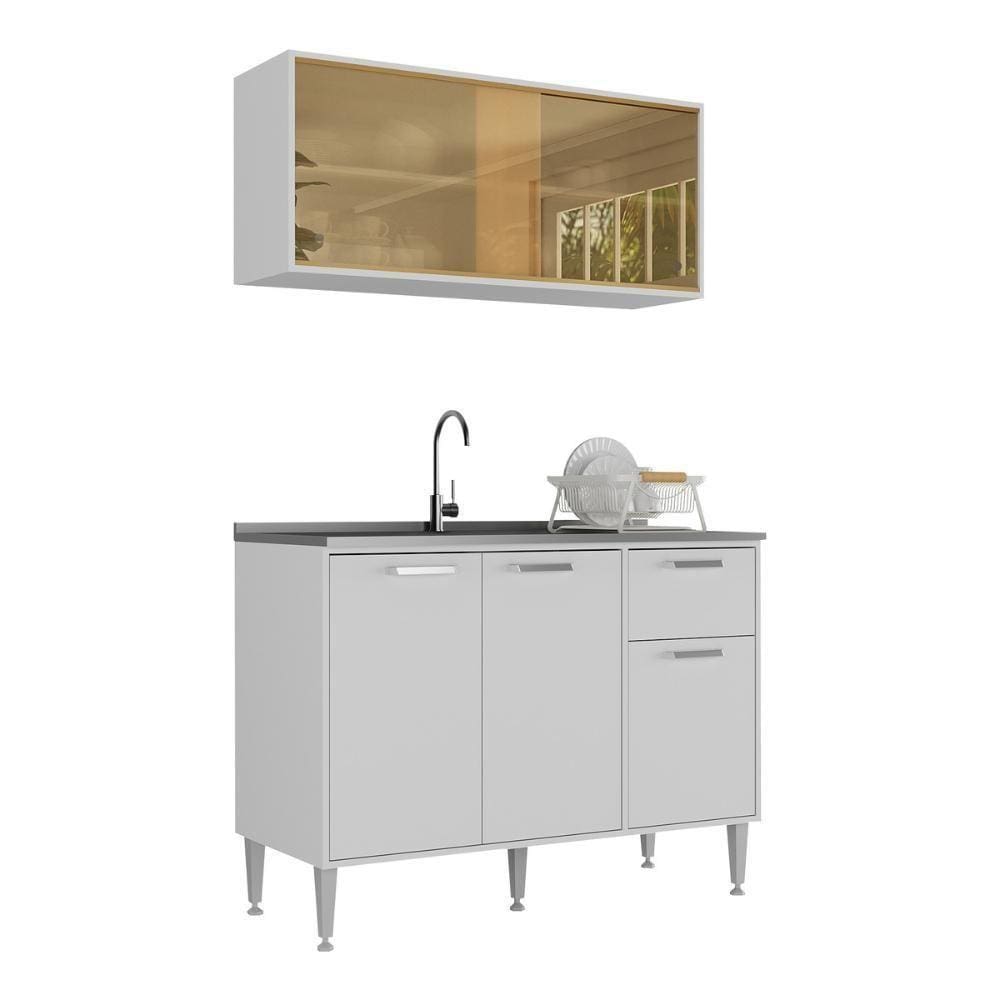 Armário De Cozinha Com Balcão Para Pia Siena Multimóveis Mp2216 Branco Branco