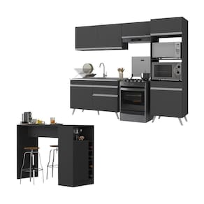 Armário De Cozinha Compacta Com Mesa/bancada Veneza Multimóveis Mp2210 Preto/branco Preto/branco