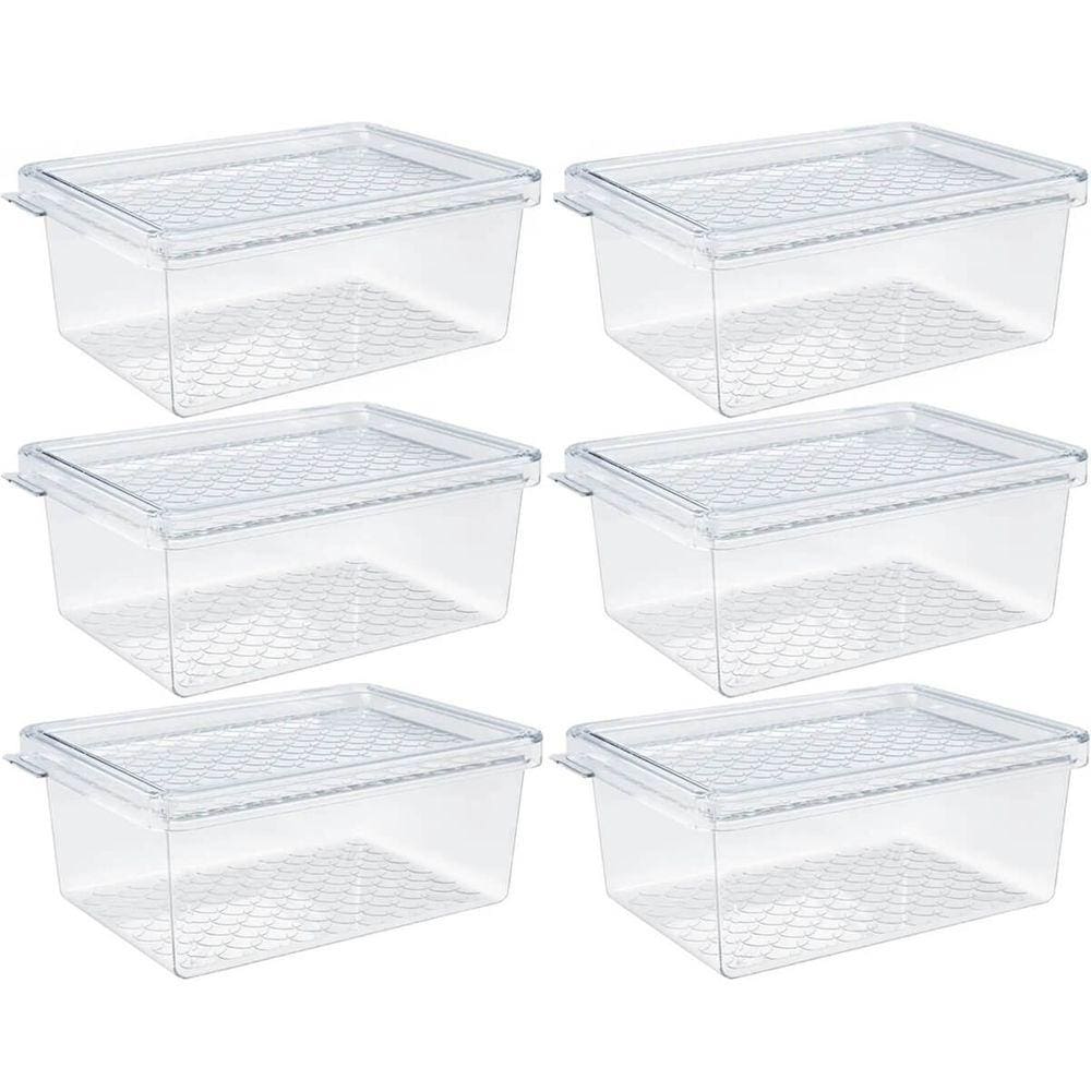 Kit 6 Organizadores de Geladeira com Tampa 660ml Cozinha Restaurante Multiuso Transparente UZ