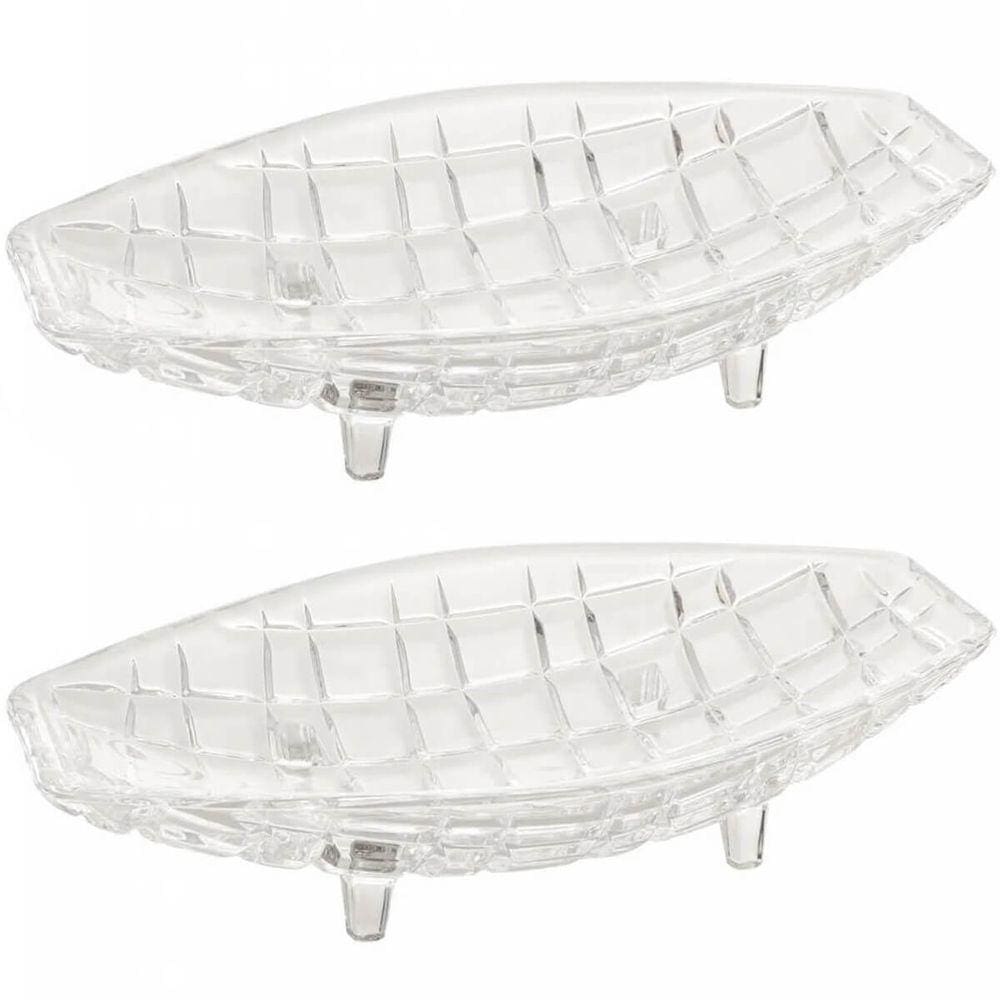2 Centros de Mesa Cristal Deli Lyor 26x14x5,5cm Fruteira Decorativo Sala Jantar