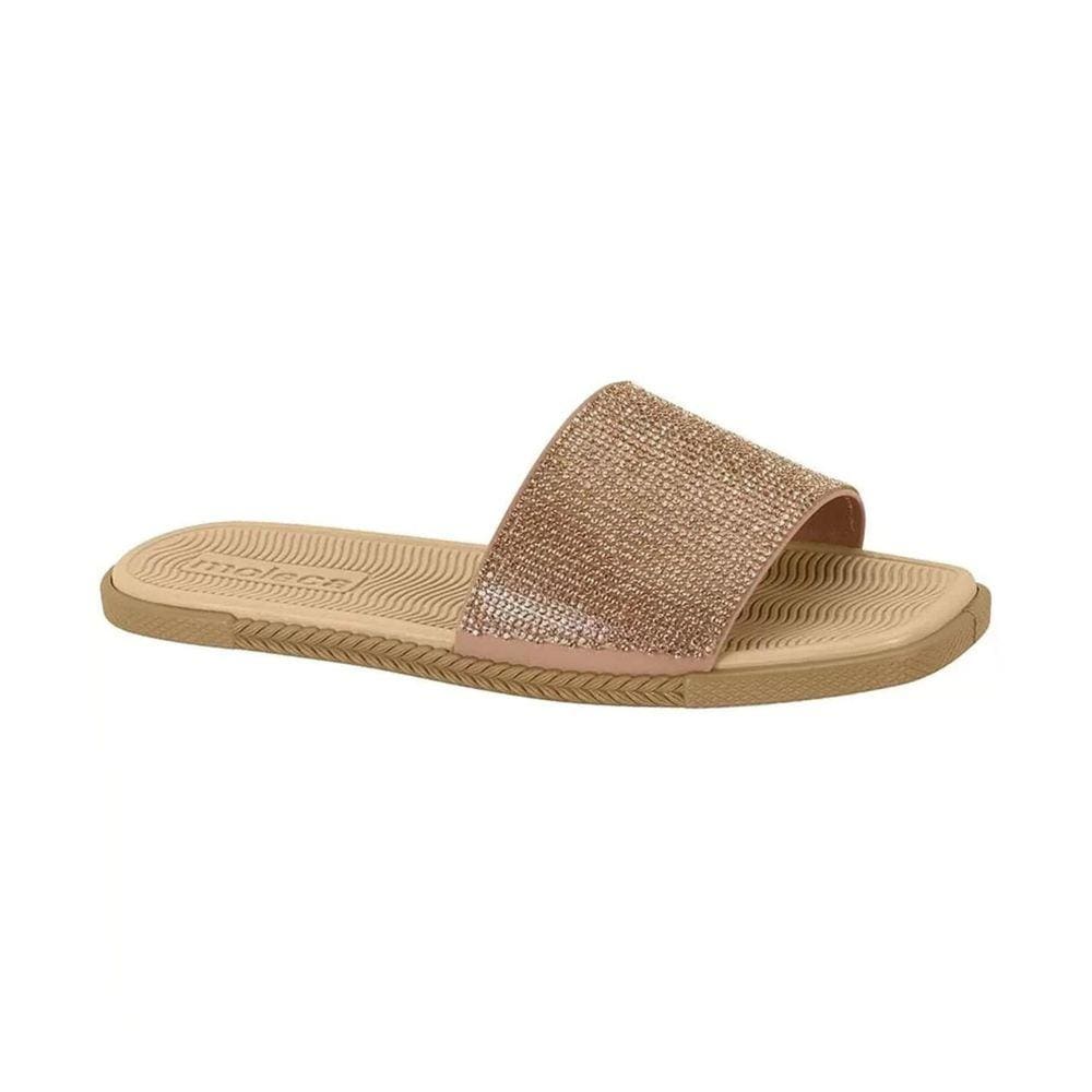 Chinelo Feminino Moleca Slide Nude Strass