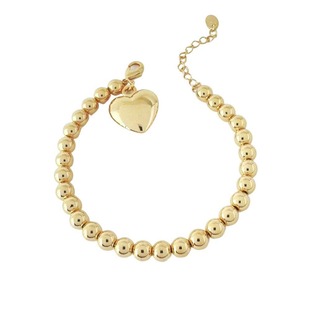 Pulseira Bolinhas com Pingente Coração Banhada a Ouro