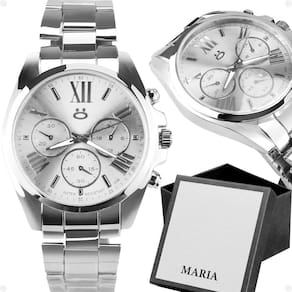 Relógio feminino prata social aço inox casual + caixa