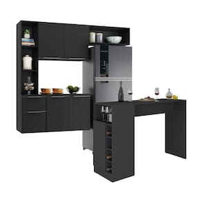 Armário De Cozinha Com Mesa Gourmet Sofia Multimóveis Mp2197 Preto Preto