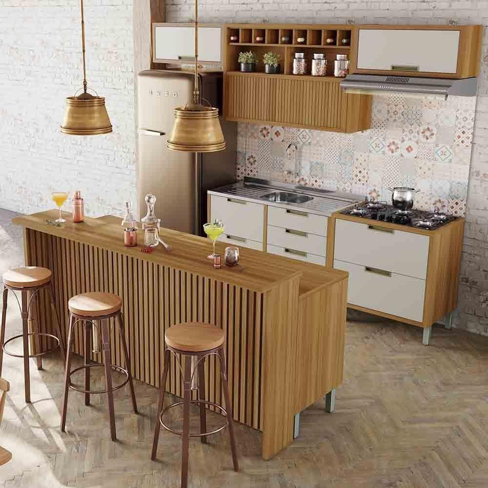 Cozinha 08 Pçs Nesher Imperatriz Gourmet 100 Mdf Freijó Com Off White