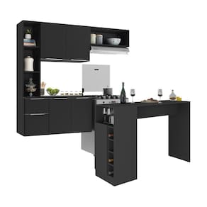 Armário De Cozinha Com Bancada Americana/mesa Gourmet Sofia Multimóveis Mp2195 Preto Preto