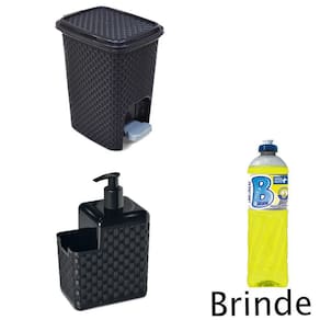Kit Lixeira 7 Litros Rattan E Dispenser + Detergente