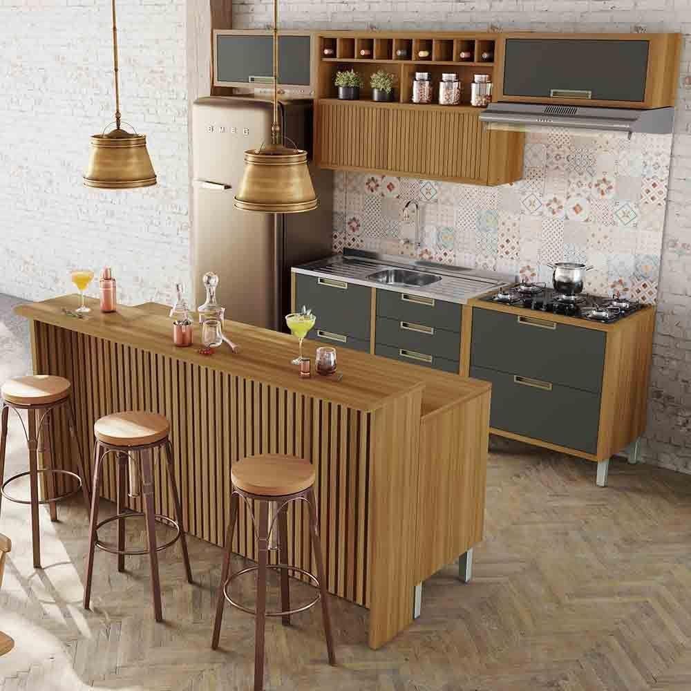 Cozinha 08 Pçs Nesher Imperatriz Gourmet 100 Mdf Freijó Com Grafite