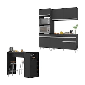 Cozinha Compacta Com Bancada Americana/mesa Veneza Multimóveis Mp2211 Preto/branco Preto/branco
