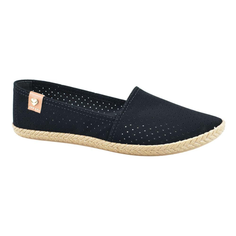 Sapatilha Moleca Nobuck Micro Perfuros Preto Feminino Confortável
