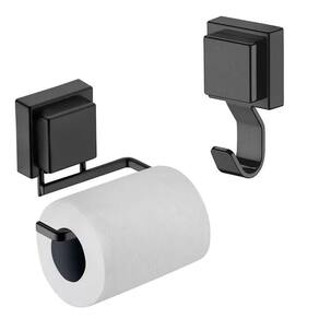 Kit Porta Papel Higienico + Gancho Multiuso Preto Ventosa