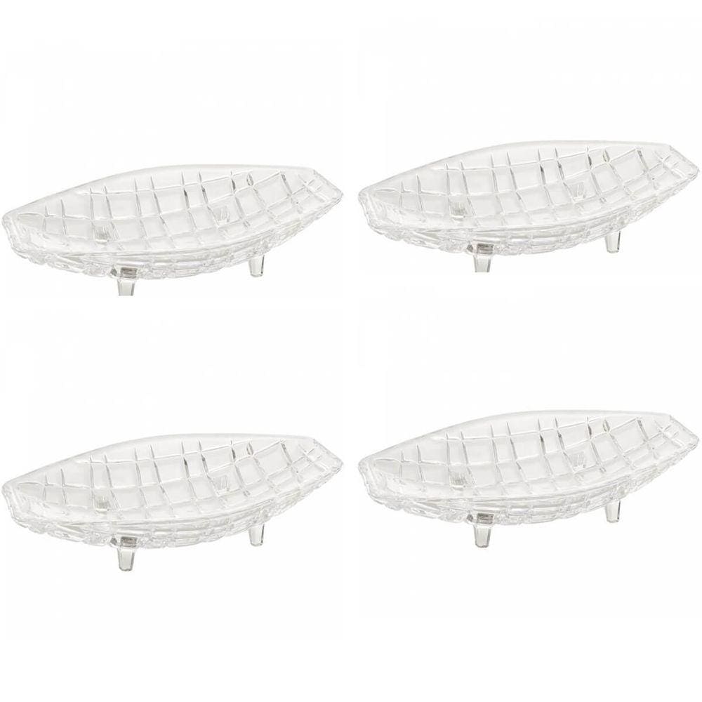 Kit 4 Centro de Mesa Cristal Deli Lyor 26x14x5,5cm Fruteira Decorativo Sala Jantar