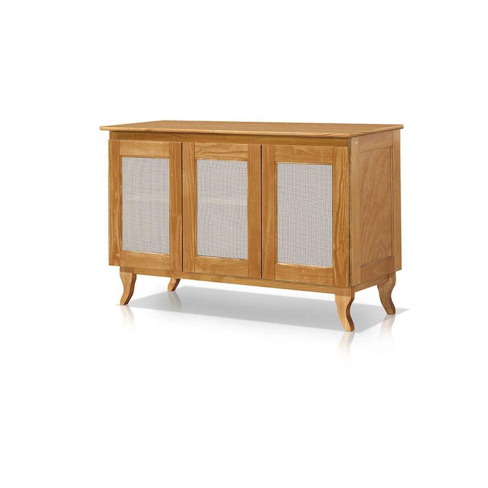 Buffet Aparador Madeira e Tela Tipo Rathan Sintética 3 Portas Deltran Imbuia