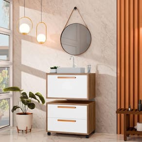 Conjunto Gabinete para Banheiro com Rodízio, Cuba e Espelho Kyoto 60 Avelato / Branco