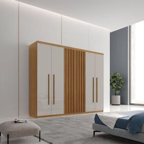 Guarda-roupa 6 Portas 2 Gavetas Logan Naturale/Off White/Naturale